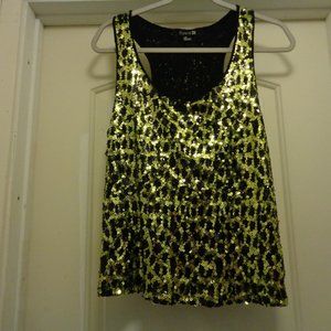 SEQUINS FOREVER 21 CHARTRUSE & BLACK TANKY TOP LG